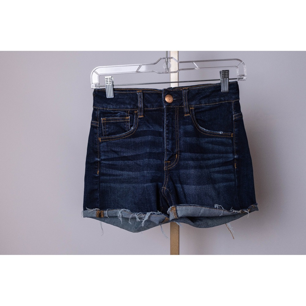 American Eagle Super Stretch Denim Mom Shorts Dark Wash US 2 Raw Hem